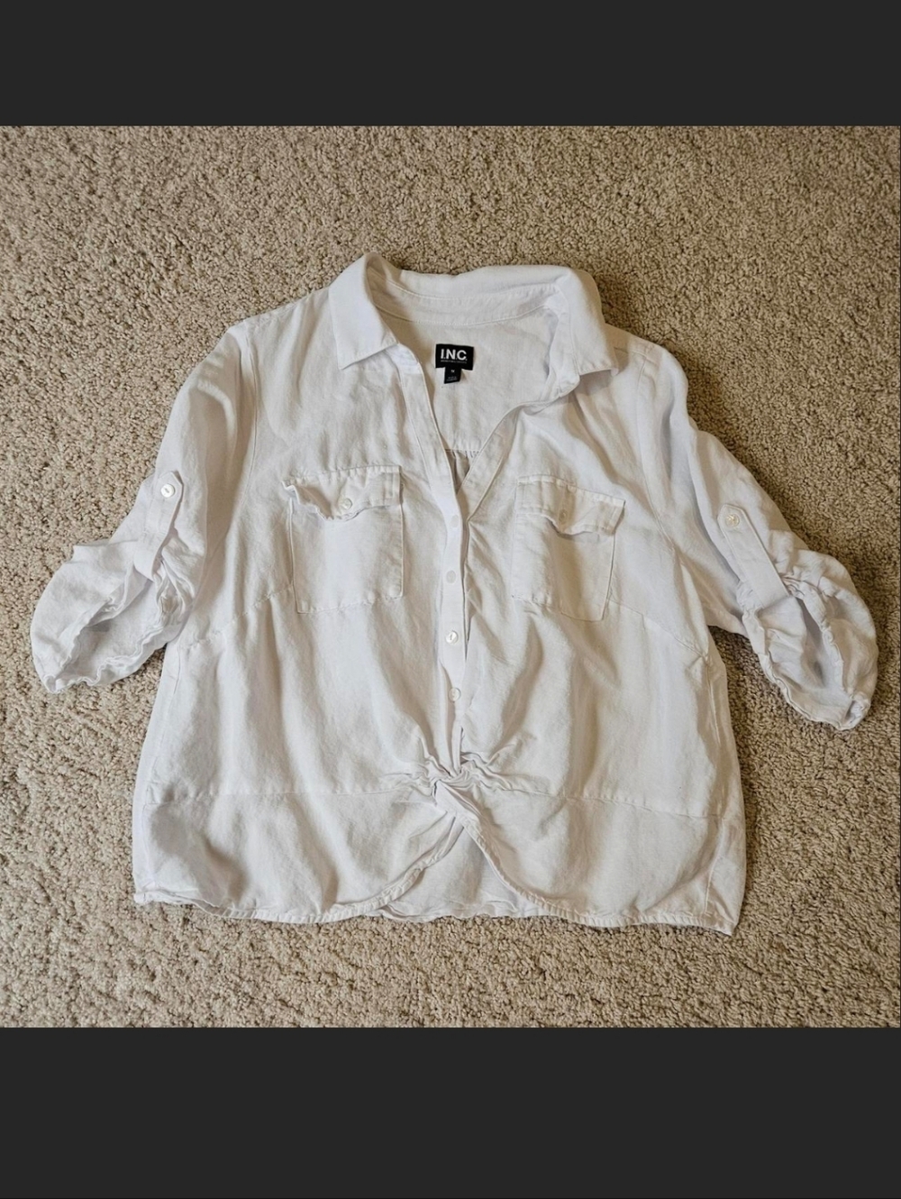 INC White Button-Up Knot Front Shirt